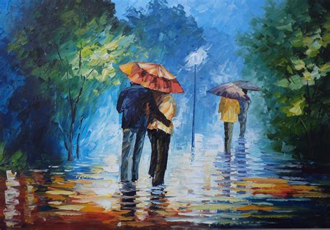 Painting Couple Walking In The Rain At Explore