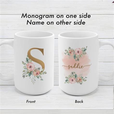 Personalized Floral Monogram With Name Mug Custom Initial Etsy Name