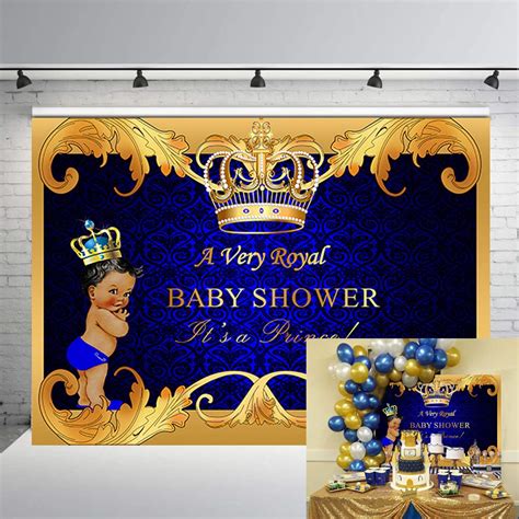 Buy Daniu Royal Prince Baby Shower Backdrop Black Boy Gold Crown