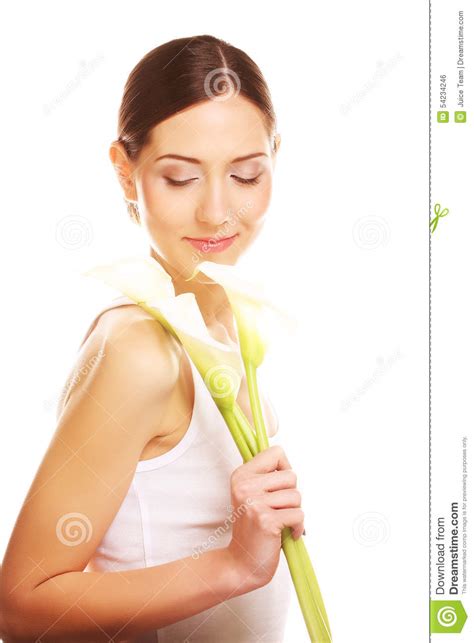 Beautiful Woman With Calla Flower Stock Photo Image Of Freshness