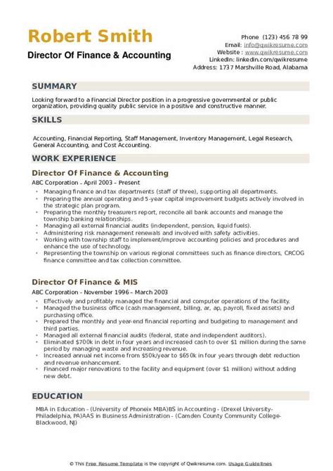 Looking for more job opportunities? Director Of Finance Resume Samples | QwikResume