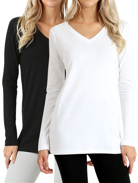 Women Basic Cotton Loose Fit V Neck Long Sleeve T Shirt Top Topofstyle