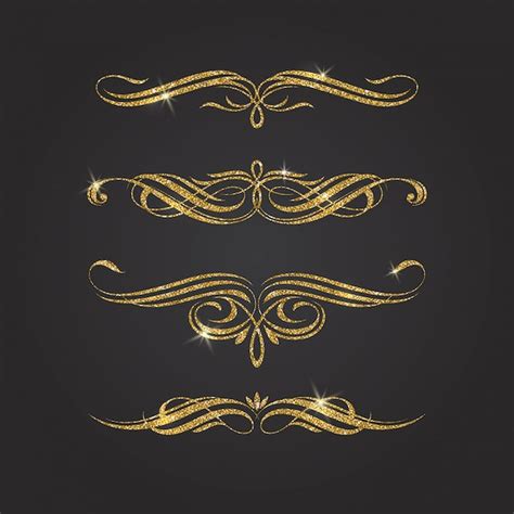 Glitter Gold Flourishes Design Elements Premium Vector