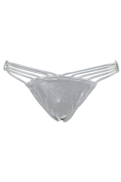 Sundazed Silver Metallic Lacy Strappy Cheeky Bikini Bottom S