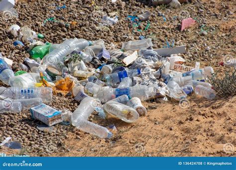 Example Of Plastic Pollution Over A Lake Shore Stock Photo