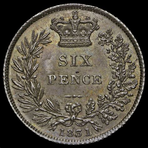 1831 William Iv Milled Silver Sixpence