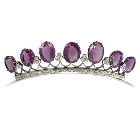 3612ct Amethyst And 142ct Diamond 18k White Gold And Silver Tiara