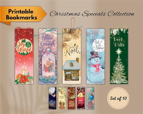 Christmas Bookmarks Printable Bookmarks Christmas Set Of 10