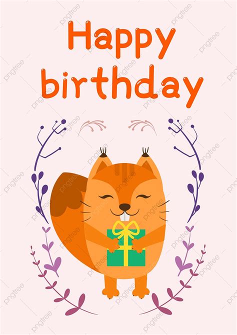 Cute Little Squirrel Happy Birthday Card Template Download On Pngtree