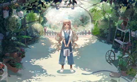 Wallpaper Anime Girl Countryside Village Long Hair