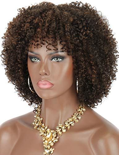 Kalyss Short Kinky Curly Wigs For Women Brown Highlights Premium