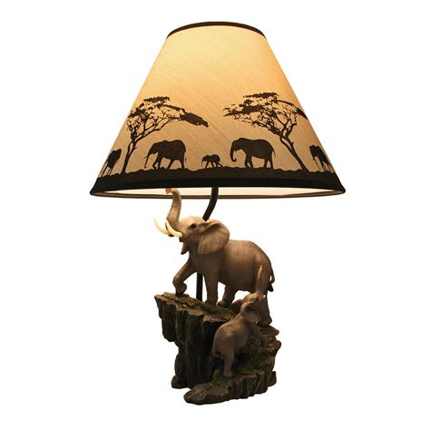 Elephant And Baby On Expedition Sculptural Table Lamp With Decorative
