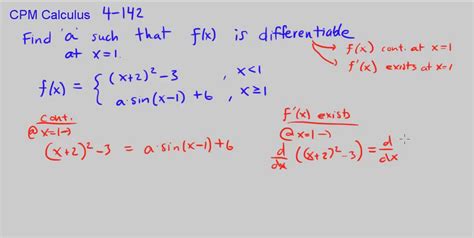 In other words, f(x) is if exists then function is said to be differentiable at x= a. CPM Calculus 4-142 - Defining a piecewise function to make ...