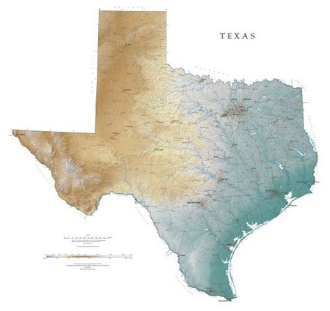 Texas Physical Laminated Wall Map By Raven Maps Wall Maps Shading