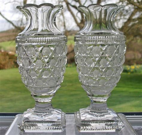 Pair Of Antique English Georgian Cut Glass Vases 157418