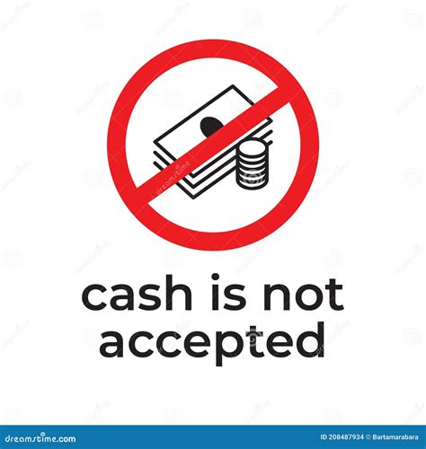 No Cash Accepted Vector Sign Red Prohibition Sign Crossed Out Coins
