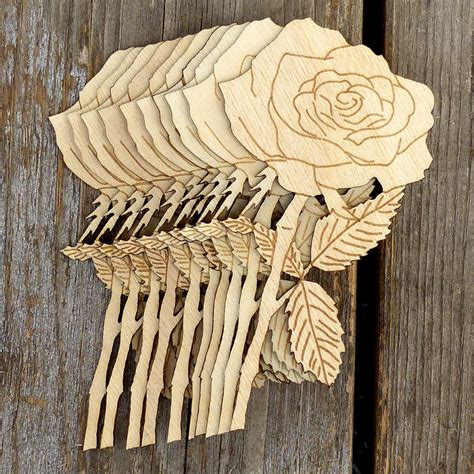 10x Wooden Rose Flower And Stem Craft Shapes 3mm Plywood Etsy