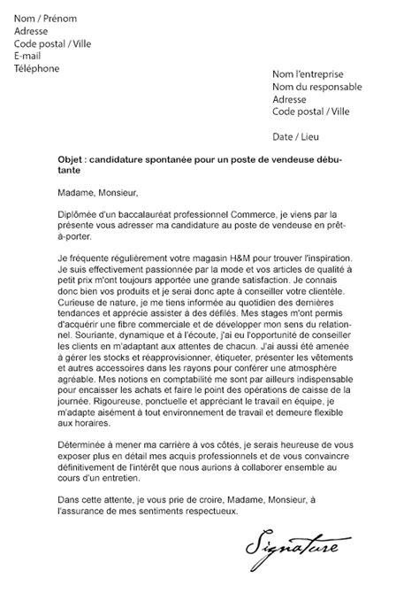 Lettre de motivation H&M (Vendeuse)  Modèle de Lettre