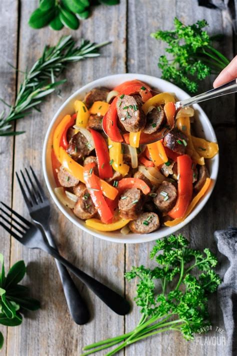 Prepared sweet and sour sauce, onion, red bell peppers, pineapple chunks and 2 more. Low Carb Italian Sausage, Peppers, and Onions | Savor the ...
