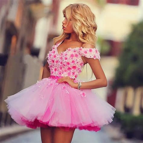 Cute Pink Mini Short Cocktail Dresses Flower Appliques Prom Dresses Party Gowns 2016 In Cocktail