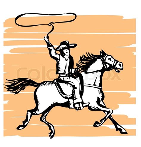 Cowboy On Horse With Lassovector Stock Vector Colourbox