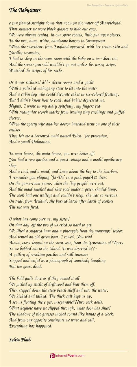 It is a special feeling. The Babysitters Poem by Sylvia Plath