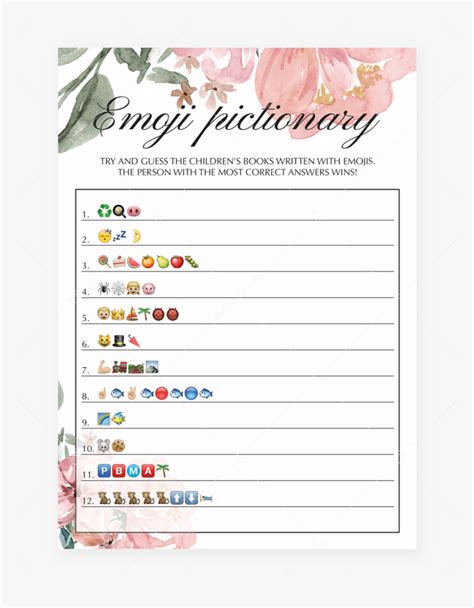 Free Printable Baby Shower Emoji Game With Answers Emoji Pictionary