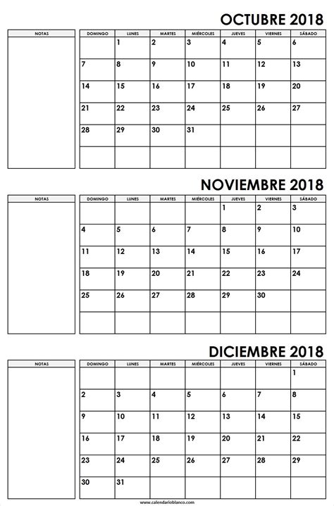 Calendario 2018 Octubre Noviembre Diciembre Imprimir Calendario