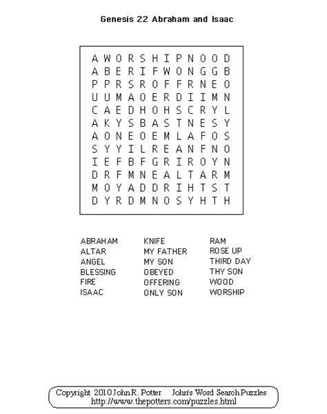 Johns Word Search Puzzles Kids Genesis 22