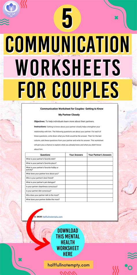 5 Communication Worksheets For Couples Couples Therapy Activities