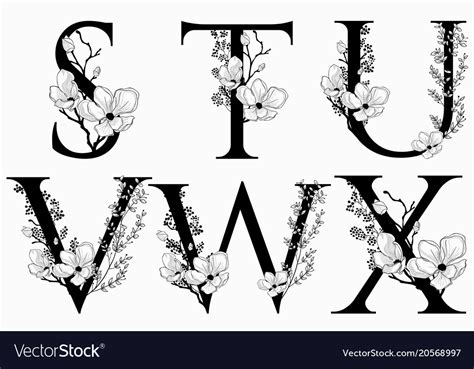 Hand Drawn Floral Uppercase Letters Royalty Free Vector