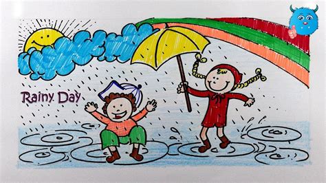 How To Draw Rainy Day Easy Rainy Season Drawing For Kids Youtube