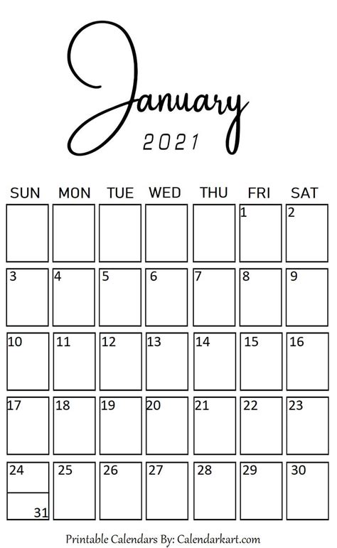 A calendar that is properly constructed is definitely one of the best valuable yet simple tool that can help us organize our chaotic life. January 2021 Portrait (Vertical) Style Calendar in 2020 | Calendar printables, January calendar ...