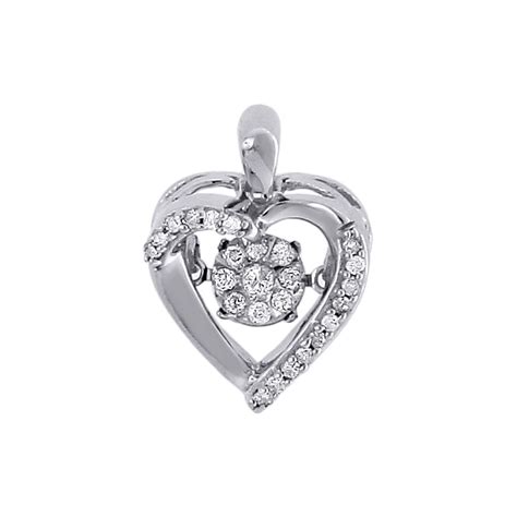 Dancing Diamond Heart Pendant Ladies 10k White Gold Necklace 016 Ct