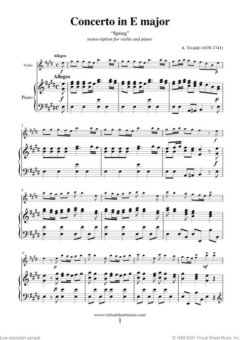 Vivaldi The Four Seasons Concertos Sheet Music For Violin And Piano