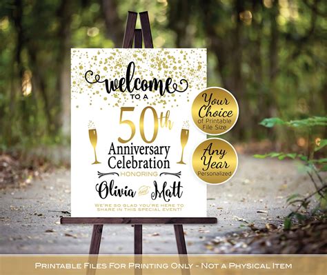 Anniversary Welcome Sign Printable 50th Golden Any Gold Etsy