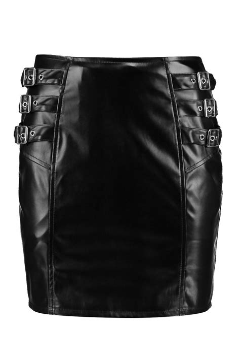 Buckle Side Faux Leather Mini Skirt Leather Black Leather Mini Skirt