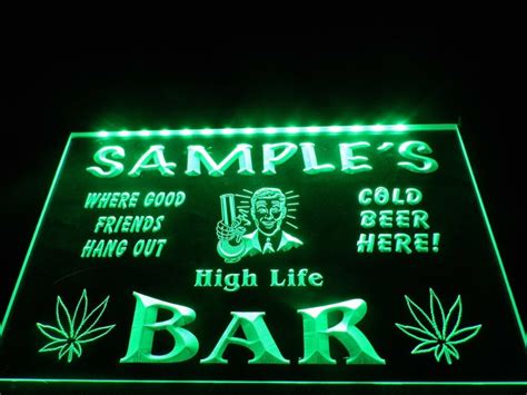 Dz082 Name Personalized Custom Hemp Leaf High Life Bar Beer Neon Sign
