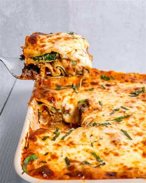 Spinach And Beef Lasagna With Homemade Bechamel Sauce And Bubbly Crisp