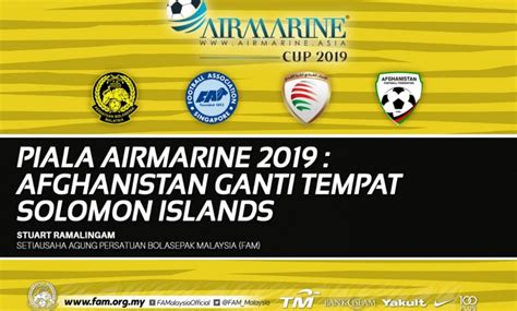 Piala airmarine 2019 adalah edisi pertama piala airmarine, sebuah kejohanan bola sepak antarabangsa dengan empat negara menyertai.ia dimainkan pada 20 dan 23 mac 2019 di kuala lumpur, malaysia.ananth s. Afghanistan replaces Solomon Island for AirMarine Cup 2019 ...