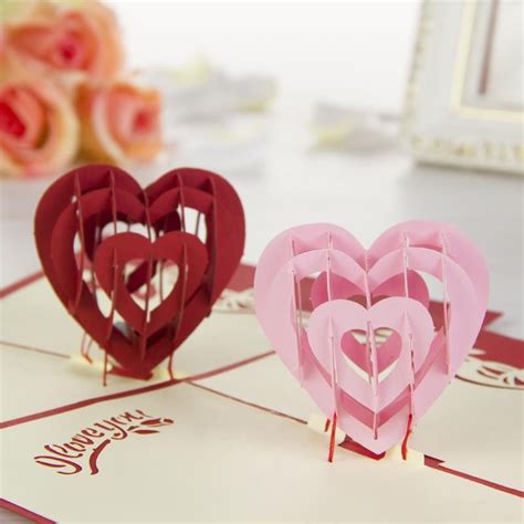 I Love You Red Heart Design Crafts Creative 3d Pop Up Greeting And T