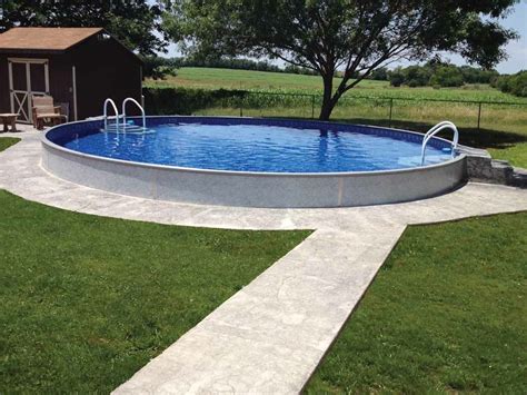 These semi inground pools are perfect for yards which slope because the pool can be installed partially in the ground and partially out or entirely in the ground and can be decked with redwood or pressure treated wood and complimented. radiant pools | Radiant Semi-Inground Pools | Piscina ...
