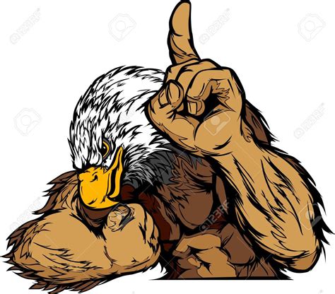 Cartoon Vector Mascot Image Of An Eagle Flexing Arms And Holding Up