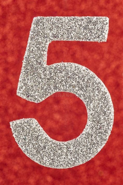 Number Five Silver Color Over A Red Background Anniversary Stock