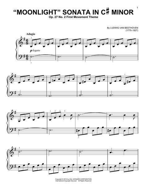Piano Sonata No 14 In C Minor Moonlight Op 27 No 2 First