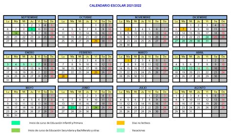 Calendario Escolar 20212022 Cp Teodoro Cuesta