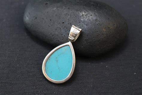 Sterling Silver Turquoise Teardrop Pendant Modern Turquoise Pendant
