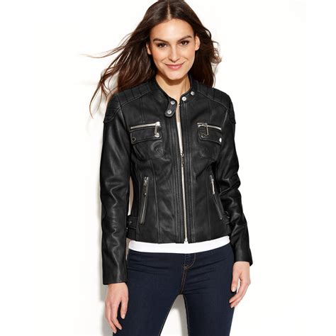 Lyst Michael Kors Michael Petite Quilted Detail Leather Motorcycle