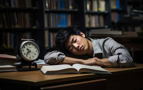 Premium Ai Image Drowsy Asian Student Resting On Desk During School
