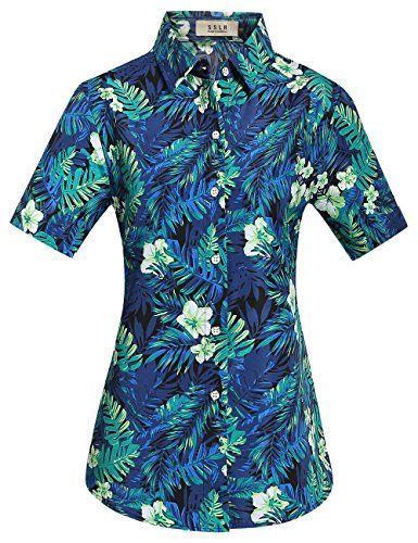 SSLR Women S Jungle Prints Casual Blouse Short Sleeve Aloha Hawaiian Shirt Tunic Shirt Tunic